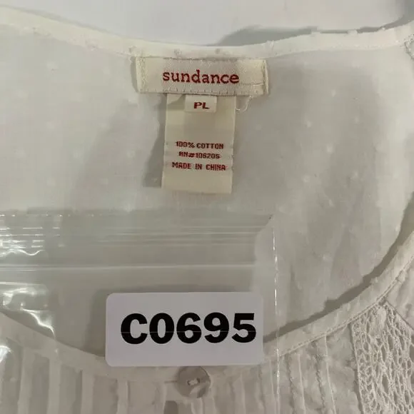 Sundance L Womens White Lace Swiss Dot Tunic Peasant Top Relaxed Whimsy - Picture 3 of 7